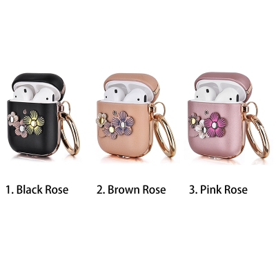Genuine leather with flower airpods case 
